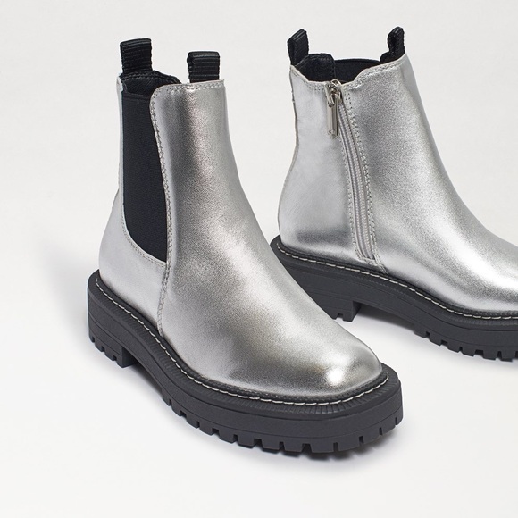 New‎ Sam Edelman Laguna Silver Leather Pull On Chelsea Boots Kids 12 M - Picture 6 of 12